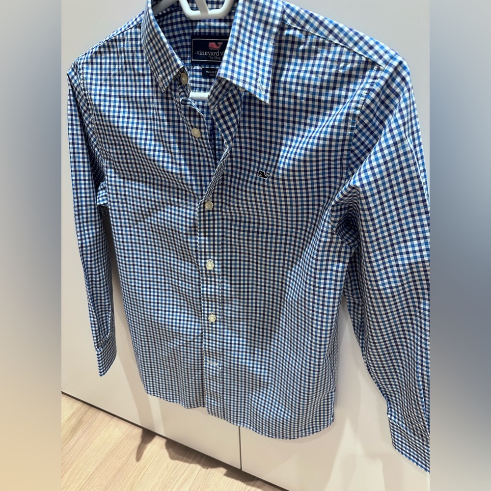 Vineyard Vines Blue and White Plaid Shirt